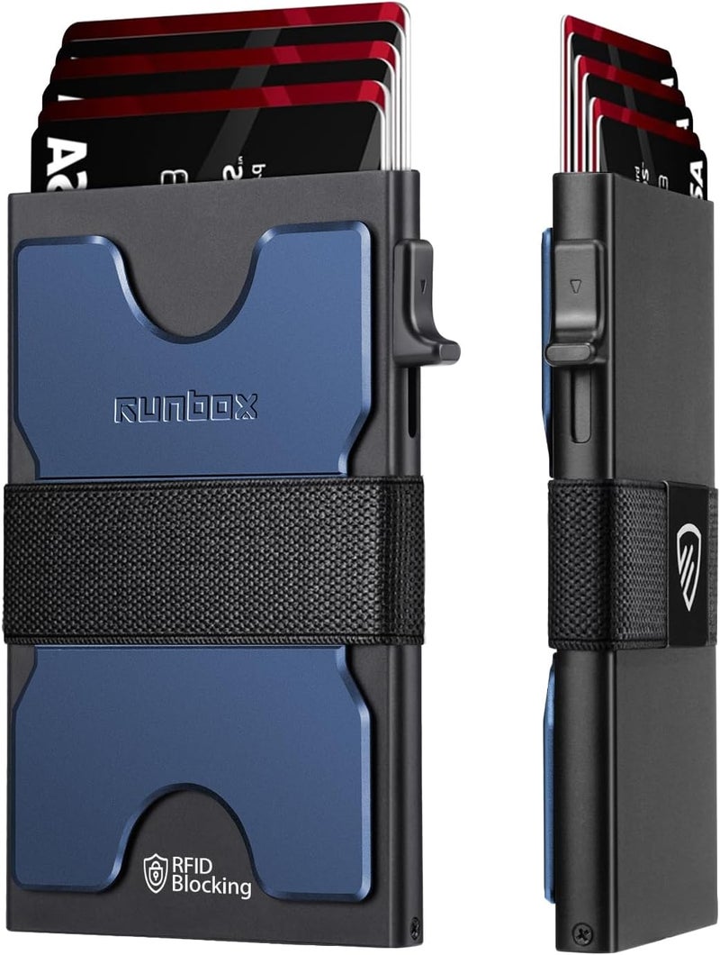 RUNBOX Mens Business Card Holder, Slim Card Wallet for Men and Women, Minimalist RFID Blocking Wallet with Pop-Up Function, Thin Design, Metal Cases Holds 6+6 Cards, Gifts for Men, Men's Accessories - Image 1